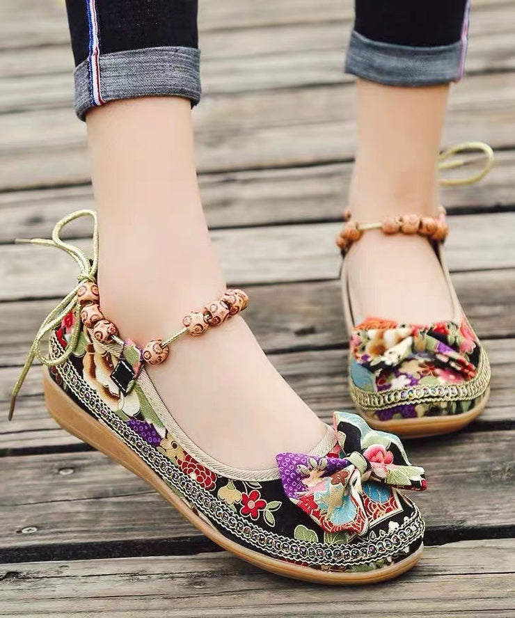 Black Bow Splicing Boho Wedge High Wedge Heels Shoes soolinen shoes-20251