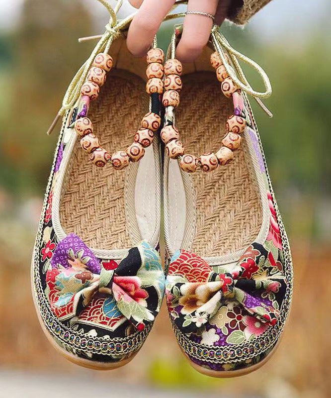 Black Bow Splicing Boho Wedge High Wedge Heels Shoes soolinen shoes-20251