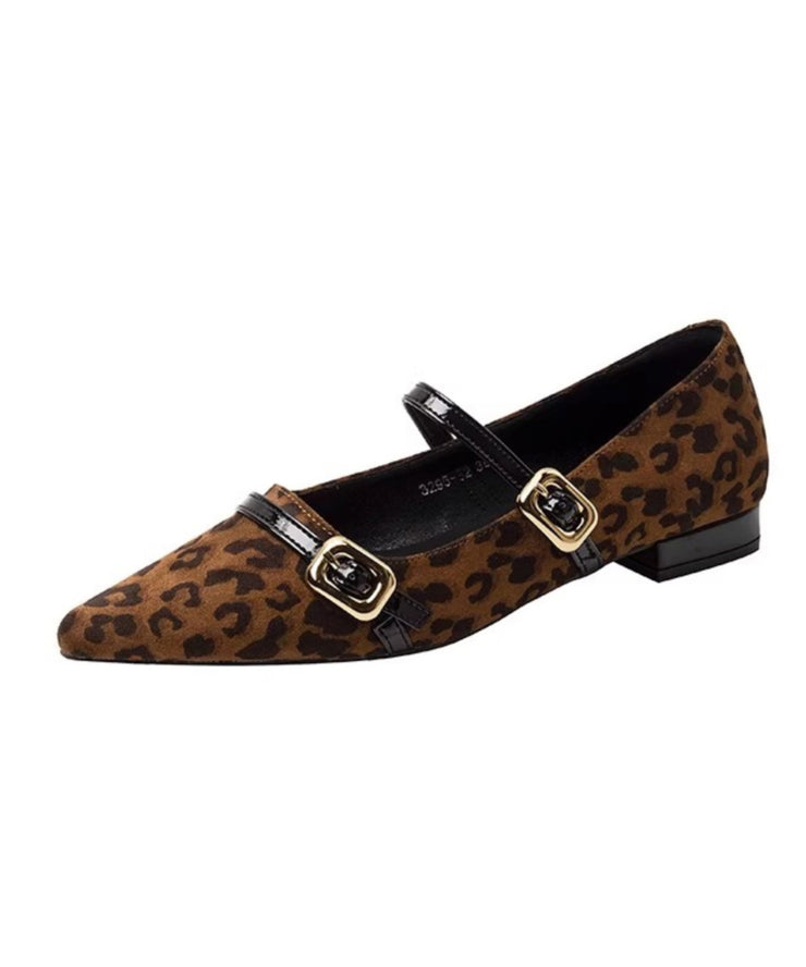 Black Buckle Strap Beautiful Splicing Flat Feet Shoes Pointed Toe