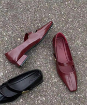 Black Buckle Strap Splicing Chic Faux Leather Chunky Shoes