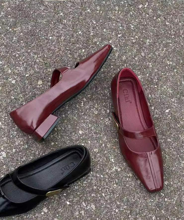 Black Buckle Strap Splicing Chic Faux Leather Chunky Shoes