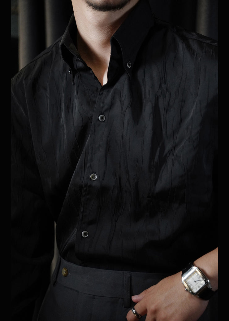 Black Button Cotton Fall Shirt Men Peter Pan Collar
