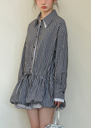 Black Button Lace Up Cotton Fall Shirt Dresses Peter Pan Collar