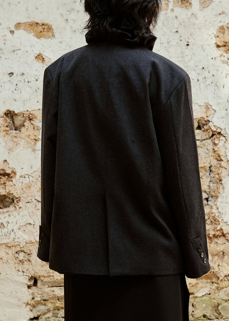 Black Button Pockets Cotton Fall Coats V Neck