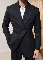 Black Button Pockets Linen Mens Coats Peter Pan Collar