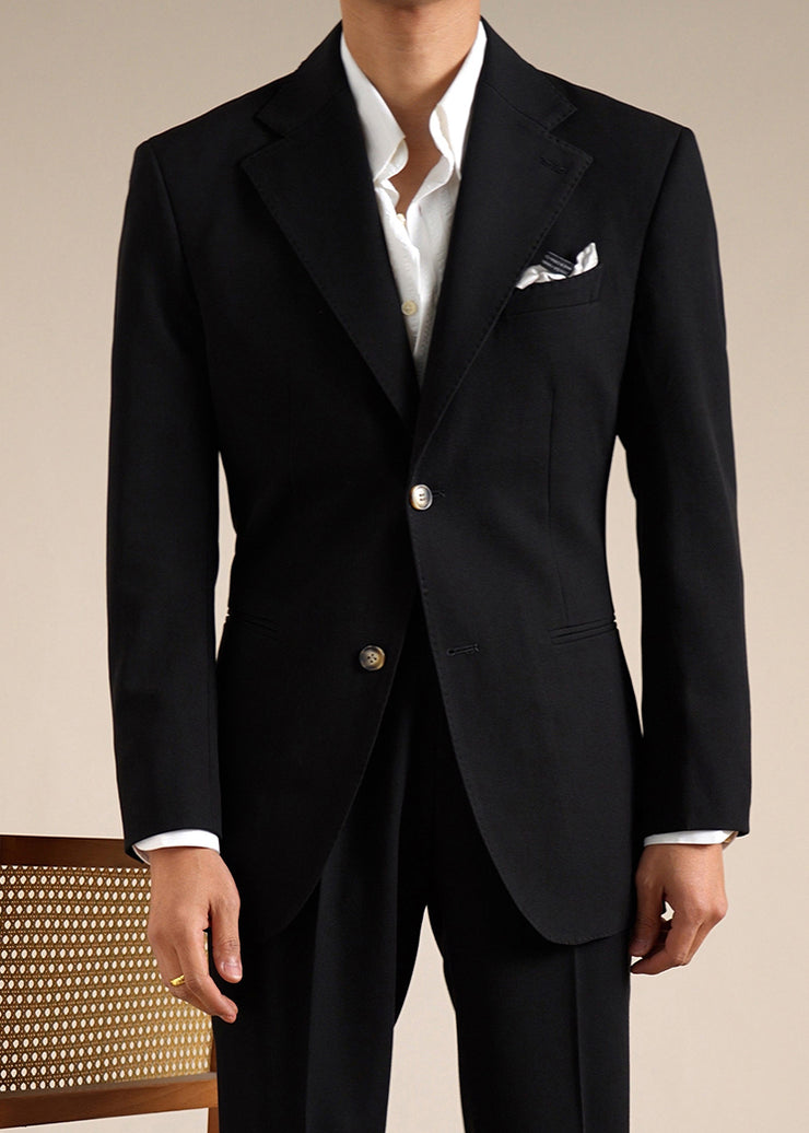 Black Button Pockets Spandex Fall Mens Coats Notched