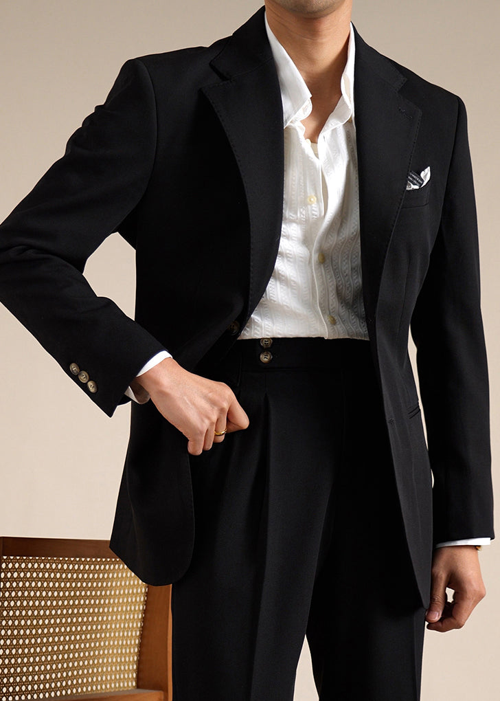 Black Button Pockets Spandex Fall Mens Coats Notched
