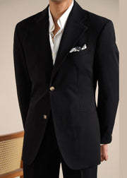 Black Button Pockets Spandex Fall Mens Coats Notched