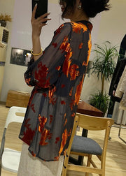 Black Button Print Thin Chiffon Peter Pan Collar Summer