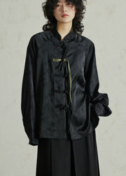 Black Button Stand Collar Top Lantern Sleeve