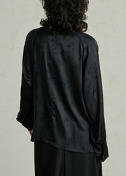 Black Button Stand Collar Top Lantern Sleeve