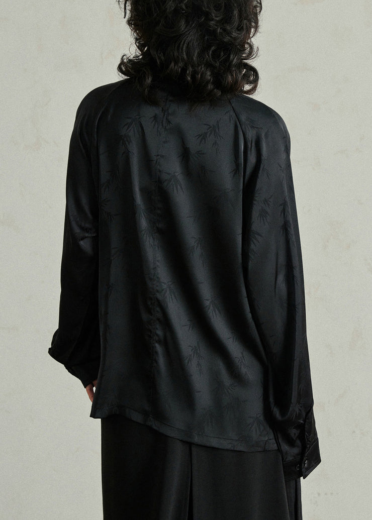 Black Button Stand Collar Top Lantern Sleeve