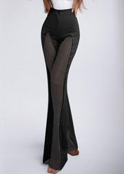 Black Button Tulle Patchwork Spandex Summer Pants High Waist