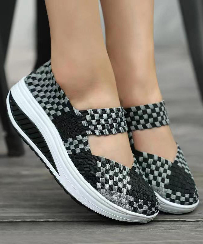 Black Casual Knit Fabric Art Splicing High Wedge Heels Shoes soolinen shoes-20251