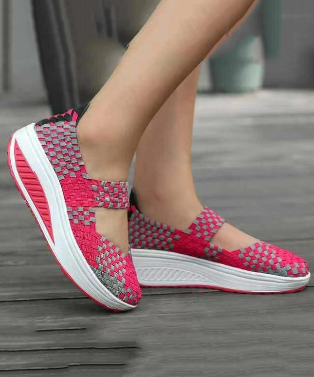 Black Casual Knit Fabric Art Splicing High Wedge Heels Shoes soolinen shoes-20251