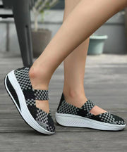 Black Casual Knit Fabric Art Splicing High Wedge Heels Shoes soolinen shoes-20251