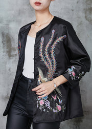 Black Chinese Style Silk Coat Embroidered Spring