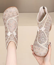 Black Chunky Breathable Mesh Embroidered Retro Splicing Boots