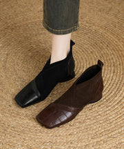 Black Chunky Cowhide Leather Classy Splicing Boots