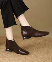 Black Chunky Cowhide Leather Classy Splicing Boots