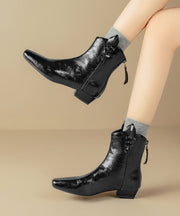 Black Chunky Faux Leather Chic Splicing Boots