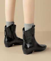 Black Chunky Faux Leather Chic Splicing Boots