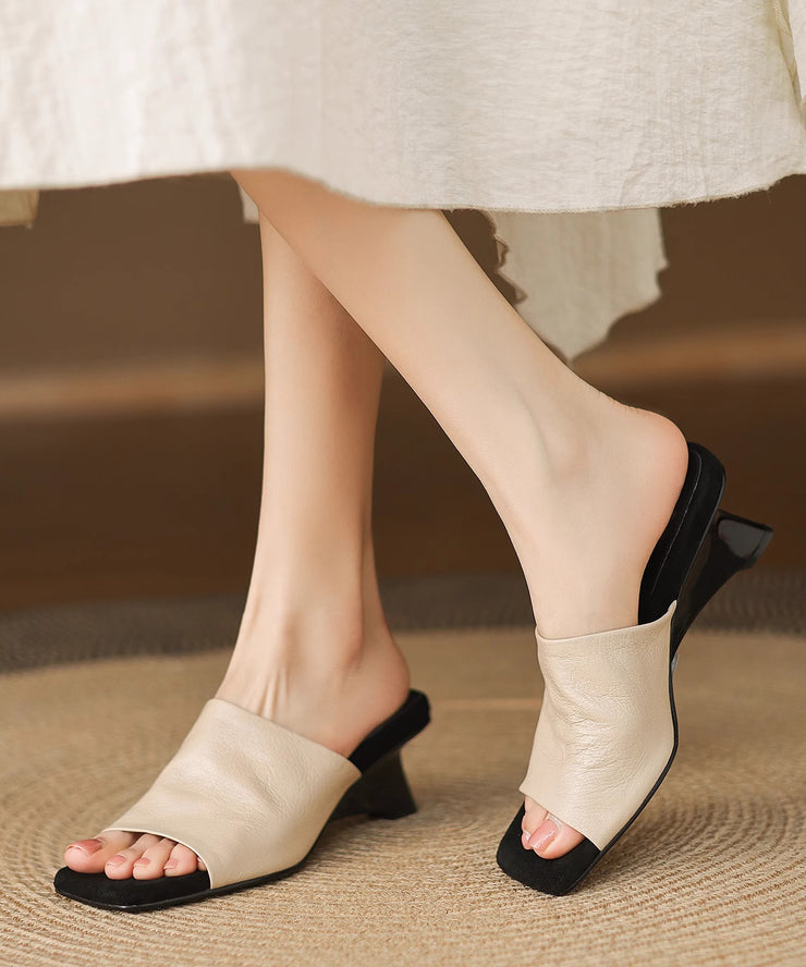 Black Chunky Sheepskin Beautiful Slide Sandals Peep Toe