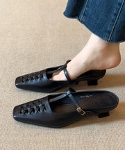 Black Chunky Sheepskin Elegant Splicing Slide Sandals