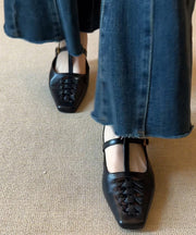 Black Chunky Sheepskin Elegant Splicing Slide Sandals