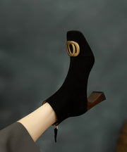 Black Chunky Suede Chic Sequined Splicing Boots