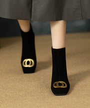 Black Chunky Suede Chic Sequined Splicing Boots