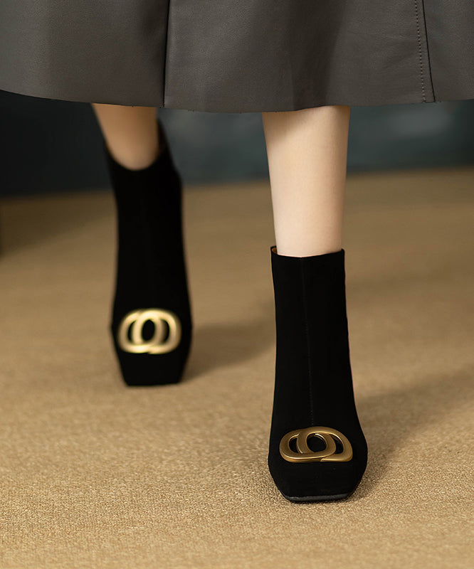 Black Chunky Suede Chic Sequined Splicing Boots