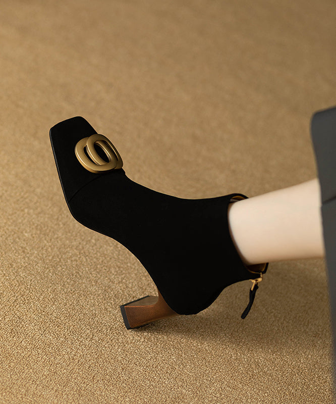 Black Chunky Suede Chic Sequined Splicing Boots