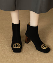 Black Chunky Suede Chic Sequined Splicing Boots