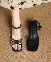 Black Chunky Suede Chic Splicing Sandals Peep Toe