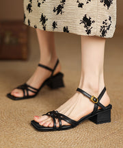 Black Chunky Suede Chic Splicing Sandals Peep Toe