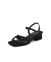 Black Chunky Suede Chic Splicing Sandals Peep Toe