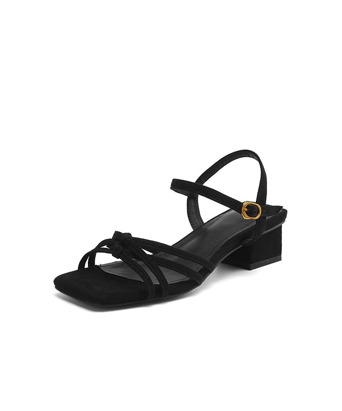 Black Chunky Suede Chic Splicing Sandals Peep Toe