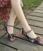 Black Cotton Fabric Beautiful Splicing Flat Shoes For Women soolinen shoes-20251