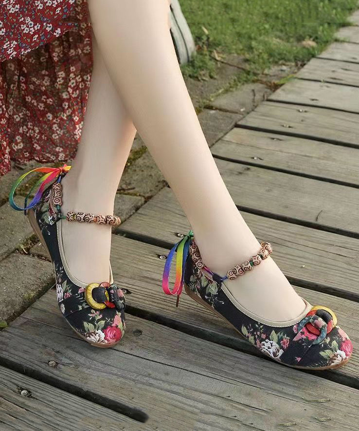 Black Cotton Fabric Beautiful Splicing Flat Shoes For Women soolinen shoes-20251