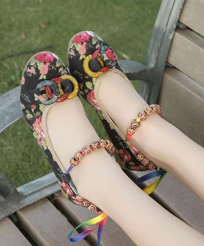 Black Cotton Fabric Beautiful Splicing Flat Shoes For Women soolinen shoes-20251