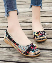 Black Cotton Fabric Print Splicing Boho Wedge Heels Plus Size soolinen shoes-20251
