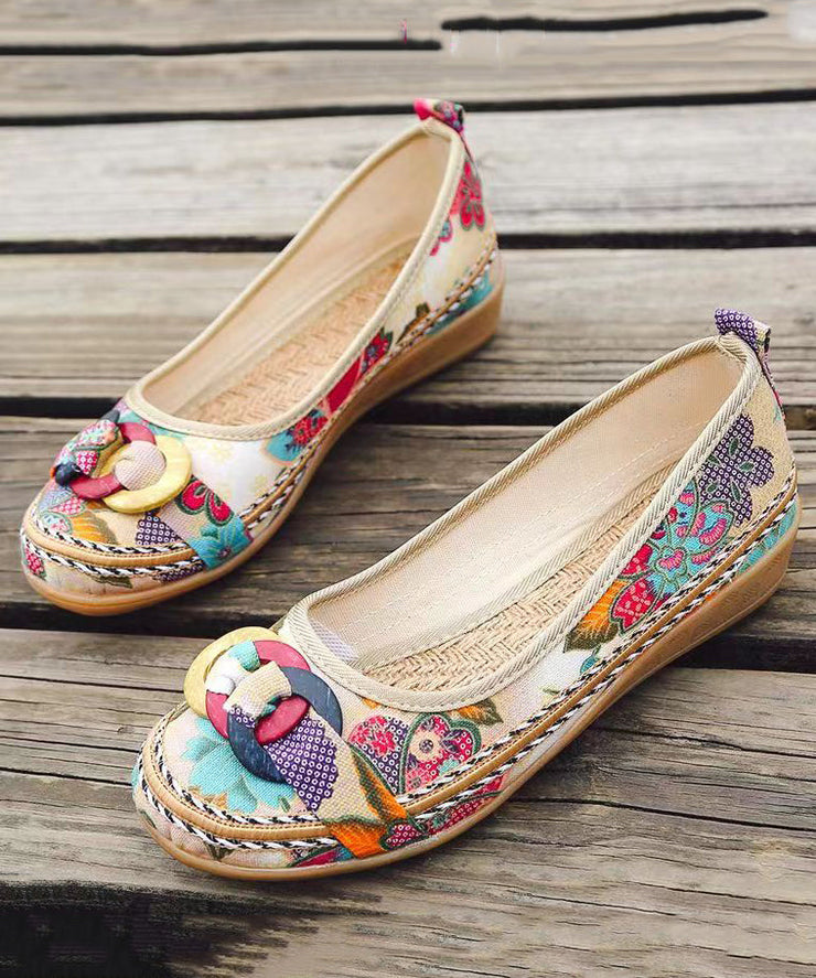 Black Cotton Fabric Print Splicing Boho Wedge Heels Plus Size soolinen shoes-20251