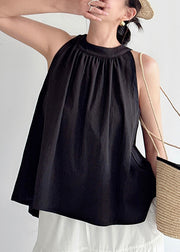 Black Cotton Shirt Cold Shoulder Sleeveless
