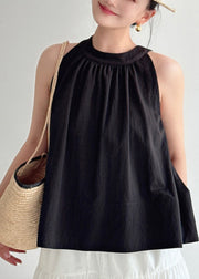 Black Cotton Shirt Cold Shoulder Sleeveless
