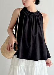 Black Cotton Shirt Cold Shoulder Sleeveless
