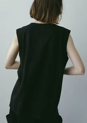 Black Cotton Tank Tops V Neck Sleeveless
