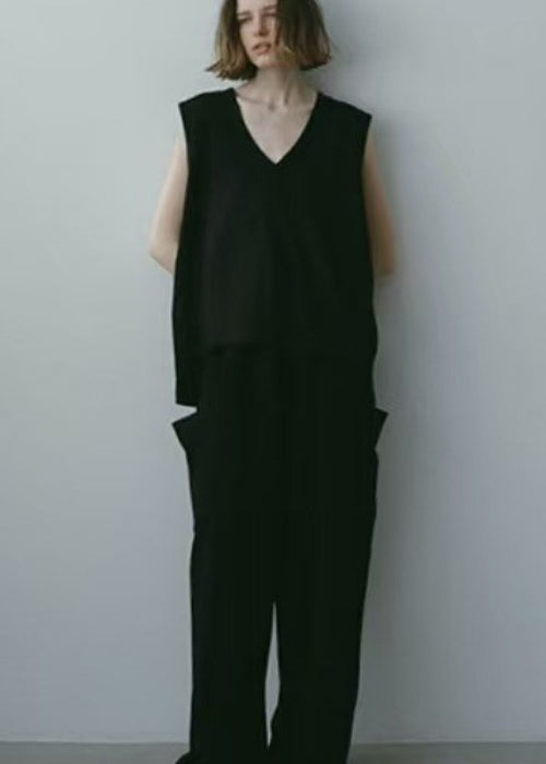 Black Cotton Tank Tops V Neck Sleeveless