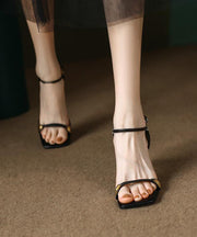 Black Cowhide Leather Sandals Splicing Buckle Strap Peep Toe