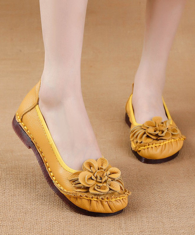 Black Cowhide Leather Soft Splicing Flat Shoes For Women